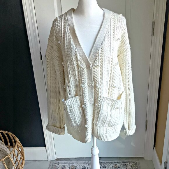 NWOT! CHUNKY OVERSIZED PEARL EMBELLISHED SWEATER - Picture 1 of 8